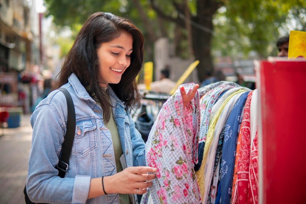 Buy a cloth from a market and display a varient on street market